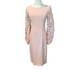 Eliza J  3D Blush  Floral-Sleeve Sheath Dress.  Boat neckline midi Size:2